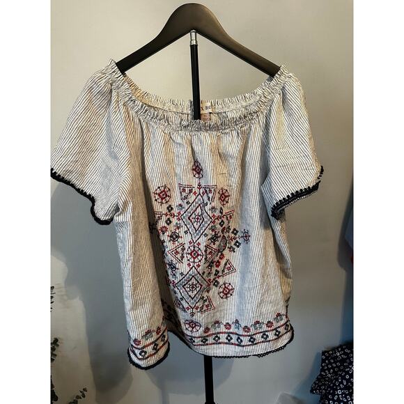 Knox Rose Tops - Knox Rose Striped Embroidered Off The Shoulder Boho Blouse Size XL